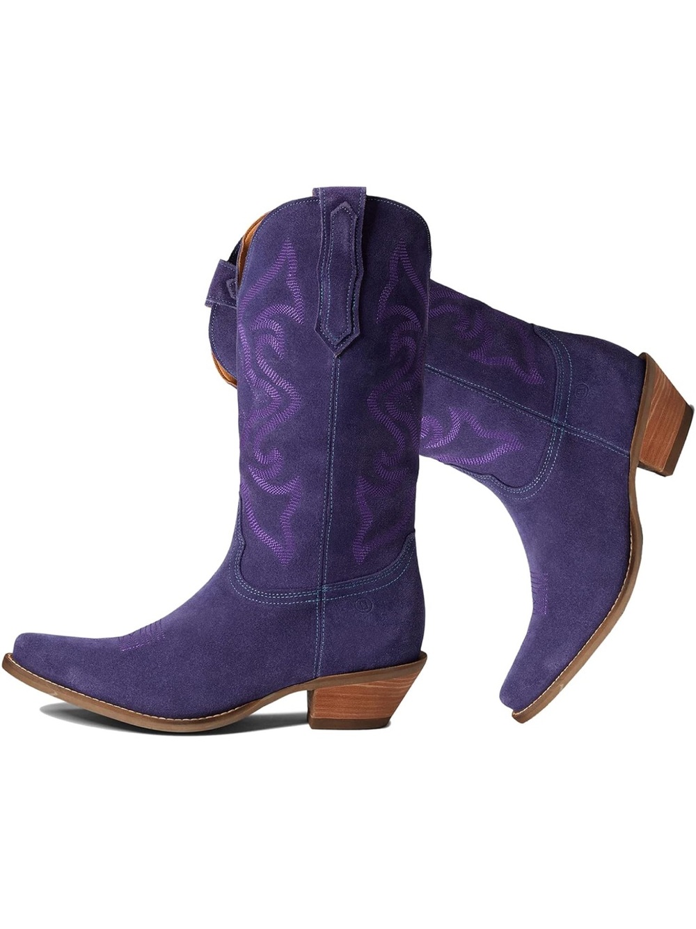 Cowboy Boots Women Embroidered Mid Calf Western Boot Low Chunky Heel Pointed Toe